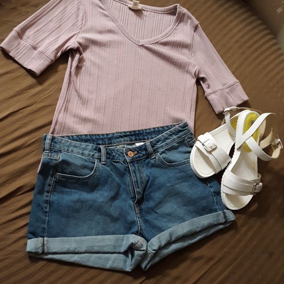 NWOT H & M High Waist Jean Shorts Sz 8 - Picture 6 of 11